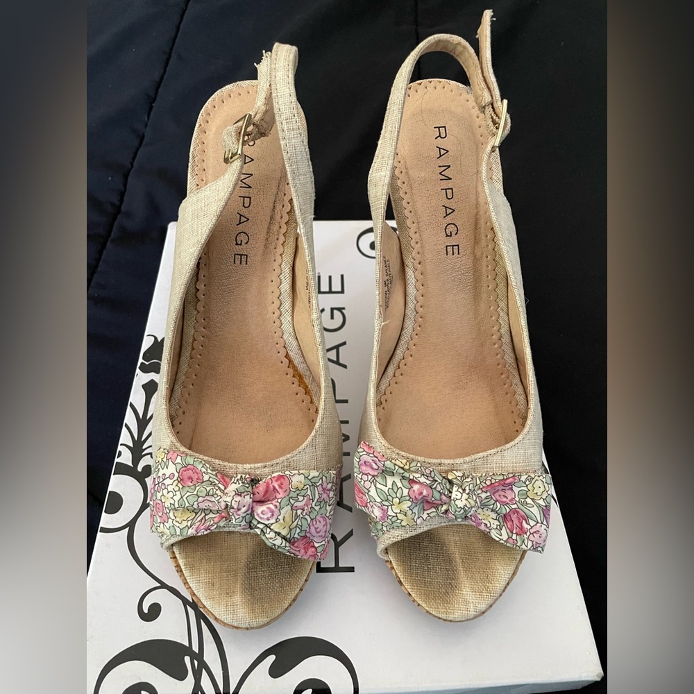 Rampage Cream and Pink Peep-Toe Slingback Heels